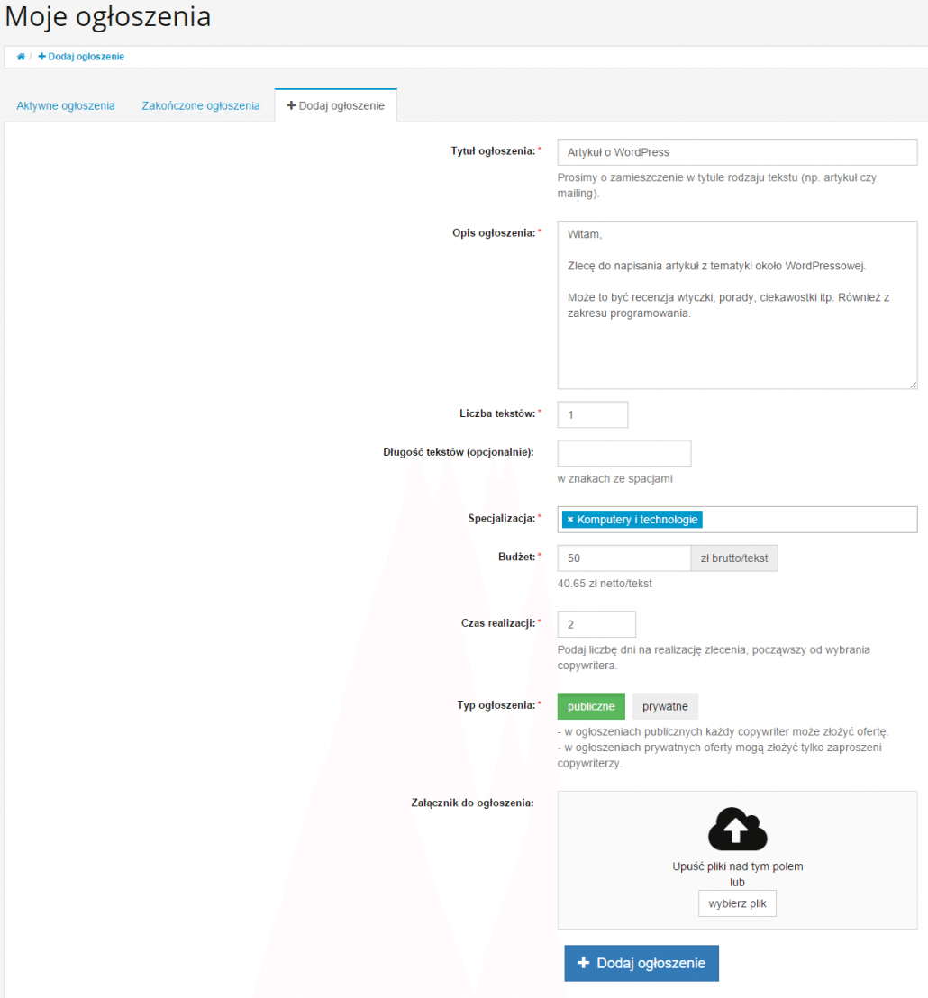 Moje ogłoszenia GoodContent.pl